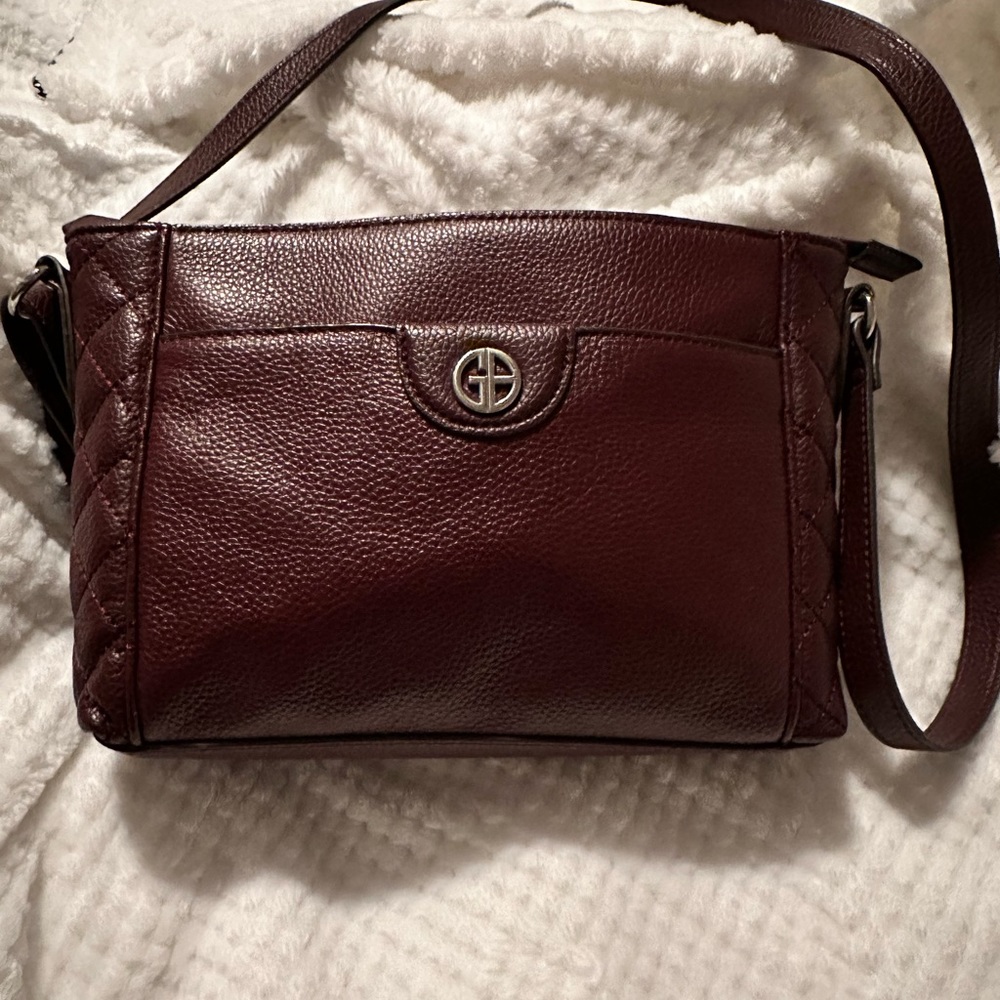 Giani Bernini Womens Quilted Leather Crossbody Bag Wine Adjustable Strap New